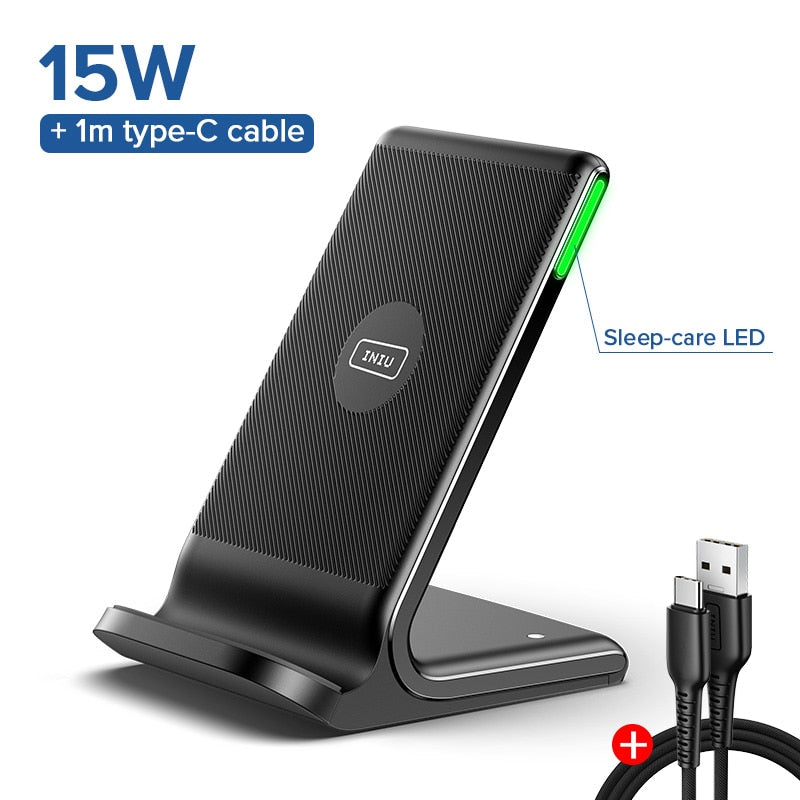 INIU 15W Wireless Phone Charger Holder Auto-Adaptive LED Indicator Type C Cord Fast Charge Pad For iPhone Airpods Samsung Xiaomi