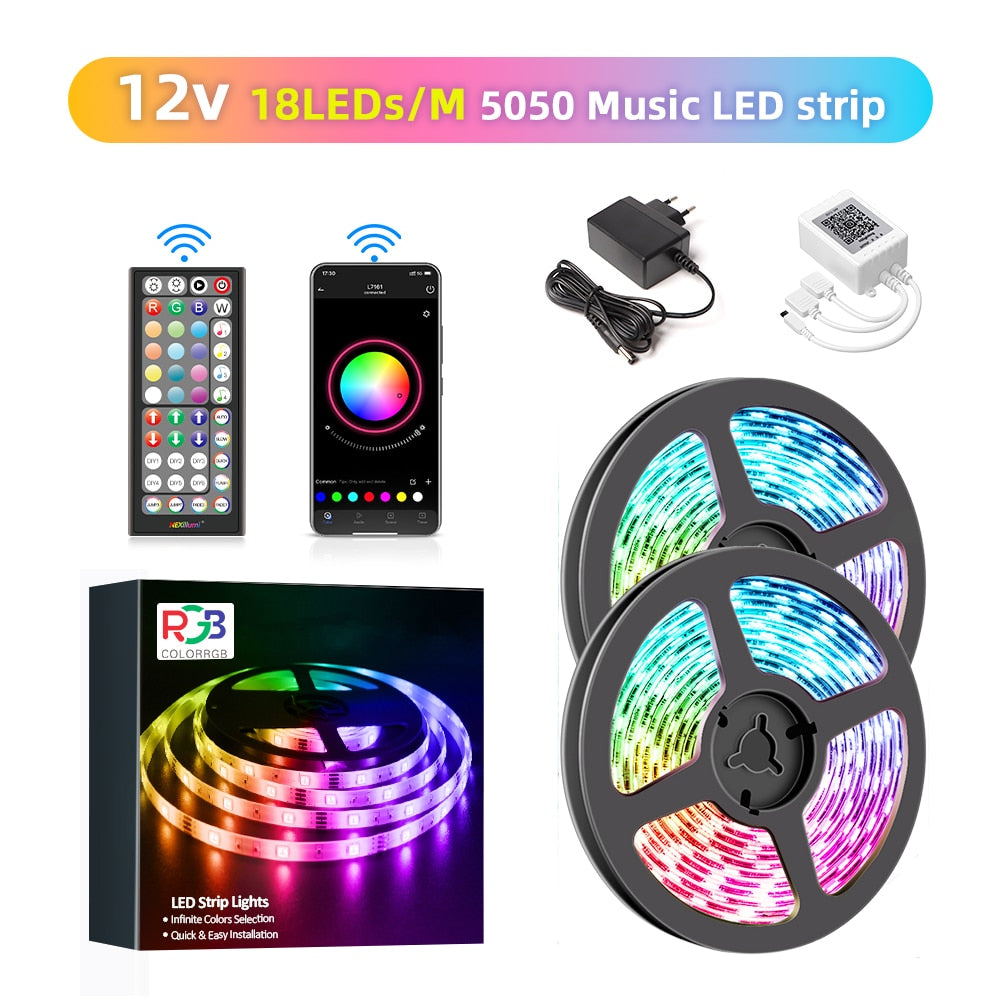 Vibrant DIY RGB LED Strip Light - Create a Stunning Ambiance with a Flexible 5050/SMD3535 Ribbon, Bluetooth Control, and DC 12V Power - Ideal for Christmas Decor and More