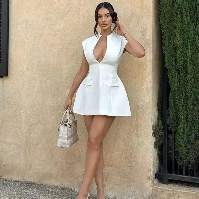 Townlike Elegant A-Line Mini Dress - Deep V Neck Party Dress