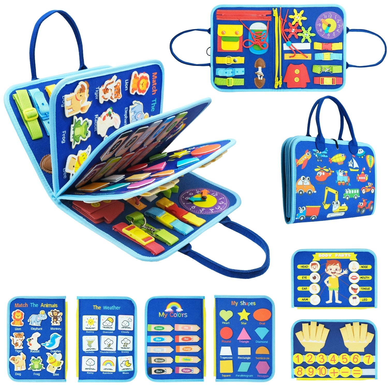 Montessori Busy Board for Toddlers - Early Educational Sensory Toys for Motor Skills, Basic Dressing, Math, Colors, Shapes, Animals, and Weather