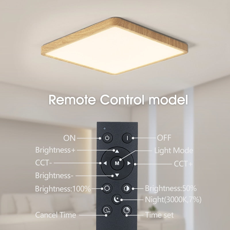 Smart Wood Grain LED Ceiling Lamp: Tuya App & Voice Control, Alexa/Google Compatible, Remote Control, Stylish Square Ceiling Light for Living Room