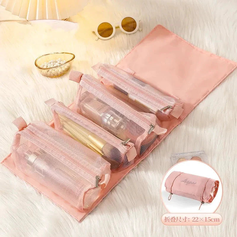 Mandotos 4 In 1 Detachable Cosmetic Bag Large Capacity Travel Organizer For Cosmetics And Toiletries Beige