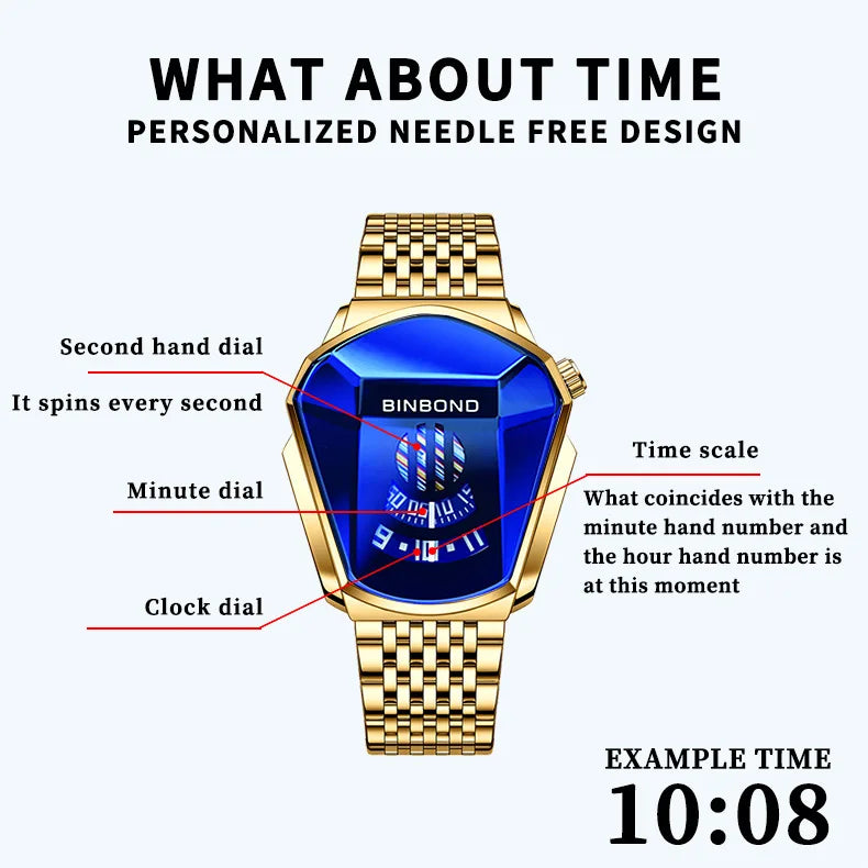 BINBOND 01 New Casual Unique Digital Clock Men Luxury Watch Automatic Watches Mens Gold Fashion Quartz Wristwatches Montre Homme