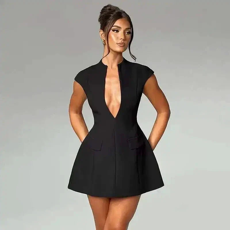 Townlike Elegant A-Line Mini Dress - Deep V Neck Party Dress