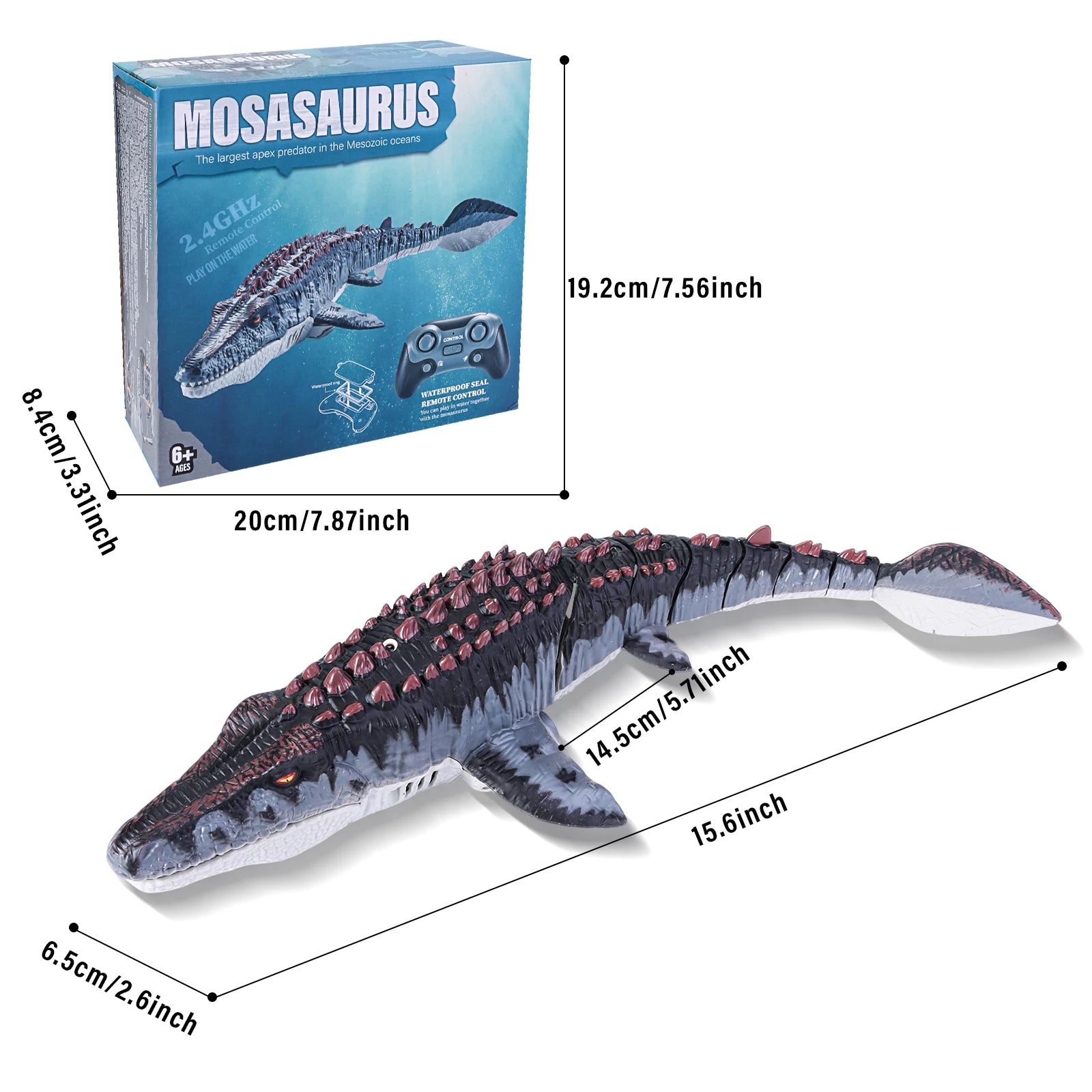 Kids Remote Control Mosasaurus Toy Rechargable RC Spray Dinosaur Model Electric Pool Toys  Gift For Children Ages 4-12