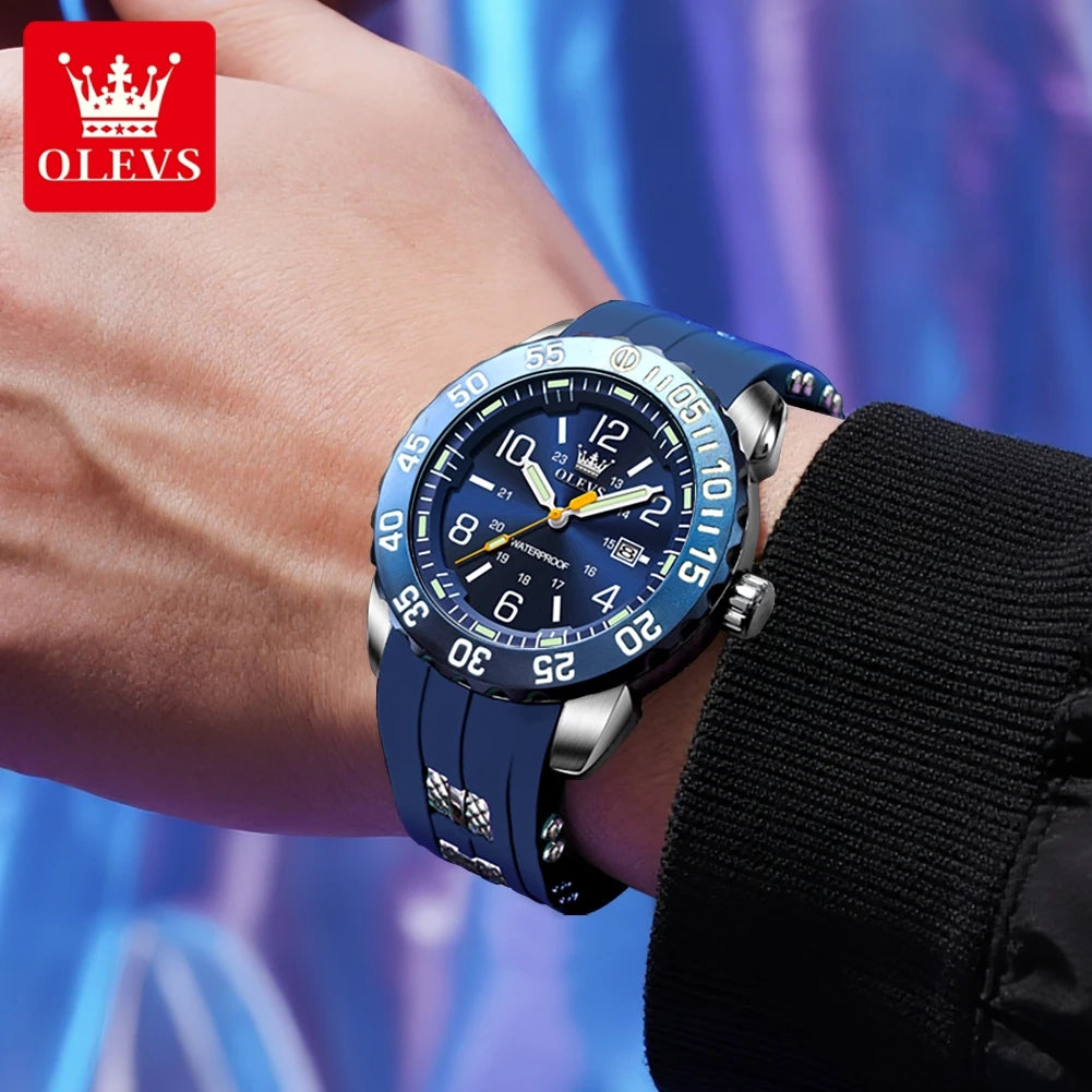 OLEVS 3688 New Man Watch Waterproof Quartz Watches For Men High Hardness Mirror Luminous Original Male Hand Clock Silicone Strap