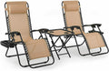 2PC Garden Sun Lounger Set with Table Folding Flexible Adjustable Zero Gravity Recliner Chair Seat Indoor/Outdoor 2 Colors
