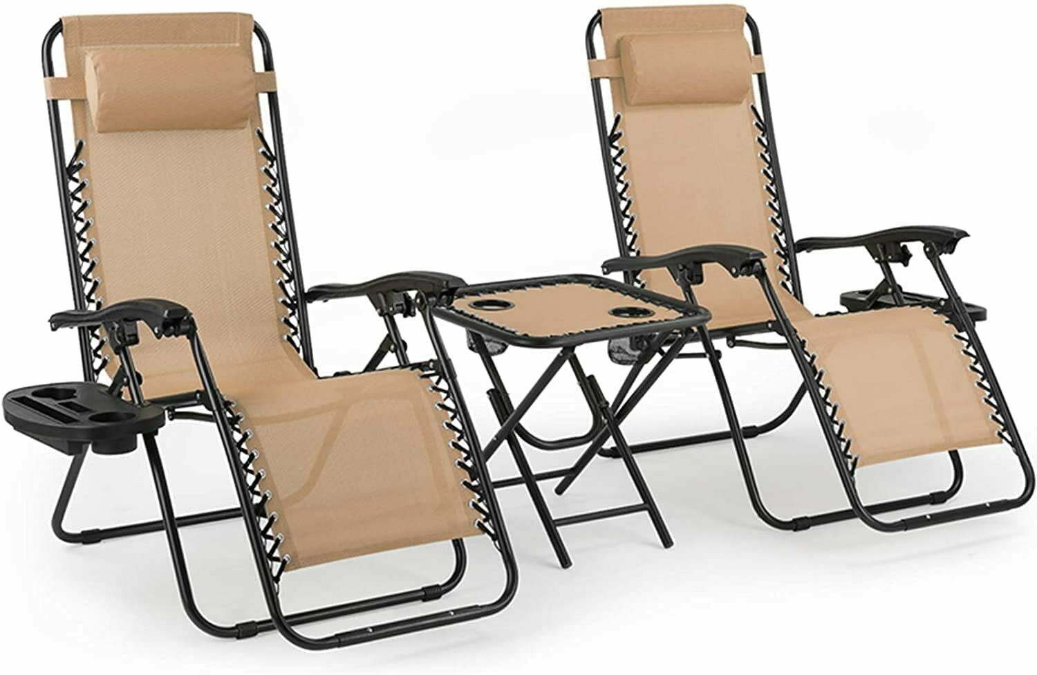 2PC Garden Sun Lounger Set with Table Folding Flexible Adjustable Zero Gravity Recliner Chair Seat Indoor/Outdoor 2 Colors