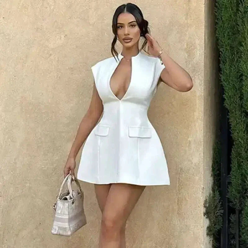 Townlike Elegant A-Line Mini Dress - Deep V Neck Party Dress