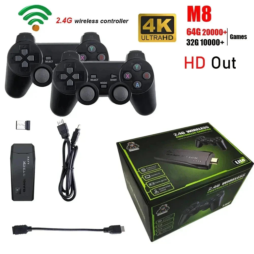2.4G Video Game Console Dual Wireless Controller Game Stick 4K 10000 Games 32/64GB Retro Games for PS1/GBA Boys Christmas Gift