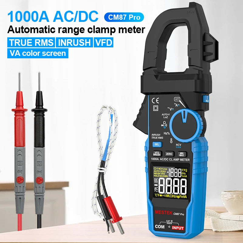 Mestek CM87Pro Clamp Meter 1000A 1000V AC DC True RMS Digital Clamp Meter Amperimetrica Capacitance Temperature Ohm Hz Tester
