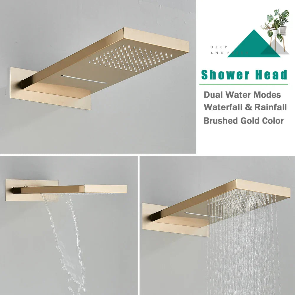 DecorBites™ Brushed Gold Thermostatic Shower Faucet Set with Concealed Mixer Tap