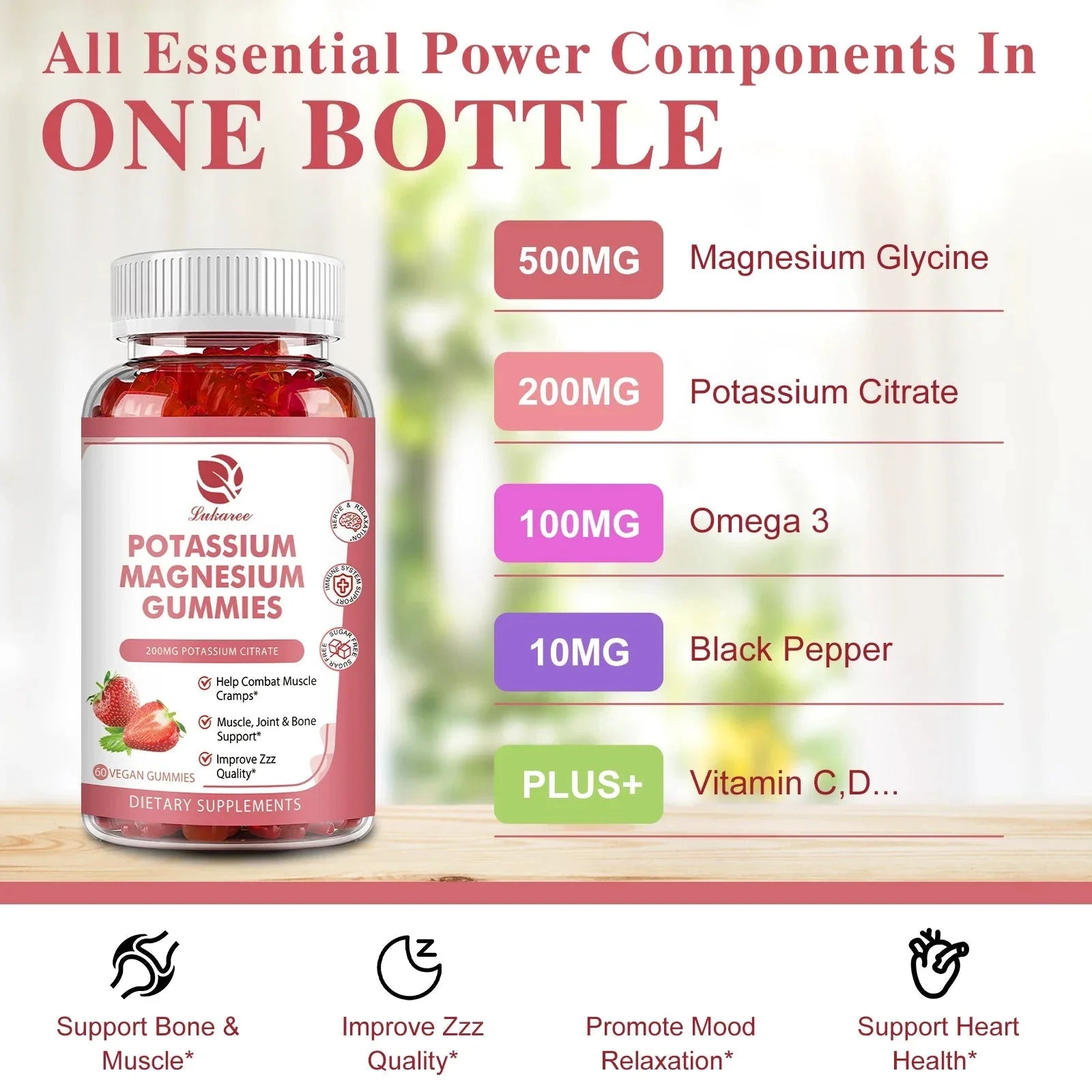 LUKAREE 200mg Potassium Magnesium Gummies Magnesium Potassium Supplements for Sleep, Relaxation, Sedation, Muscle Support