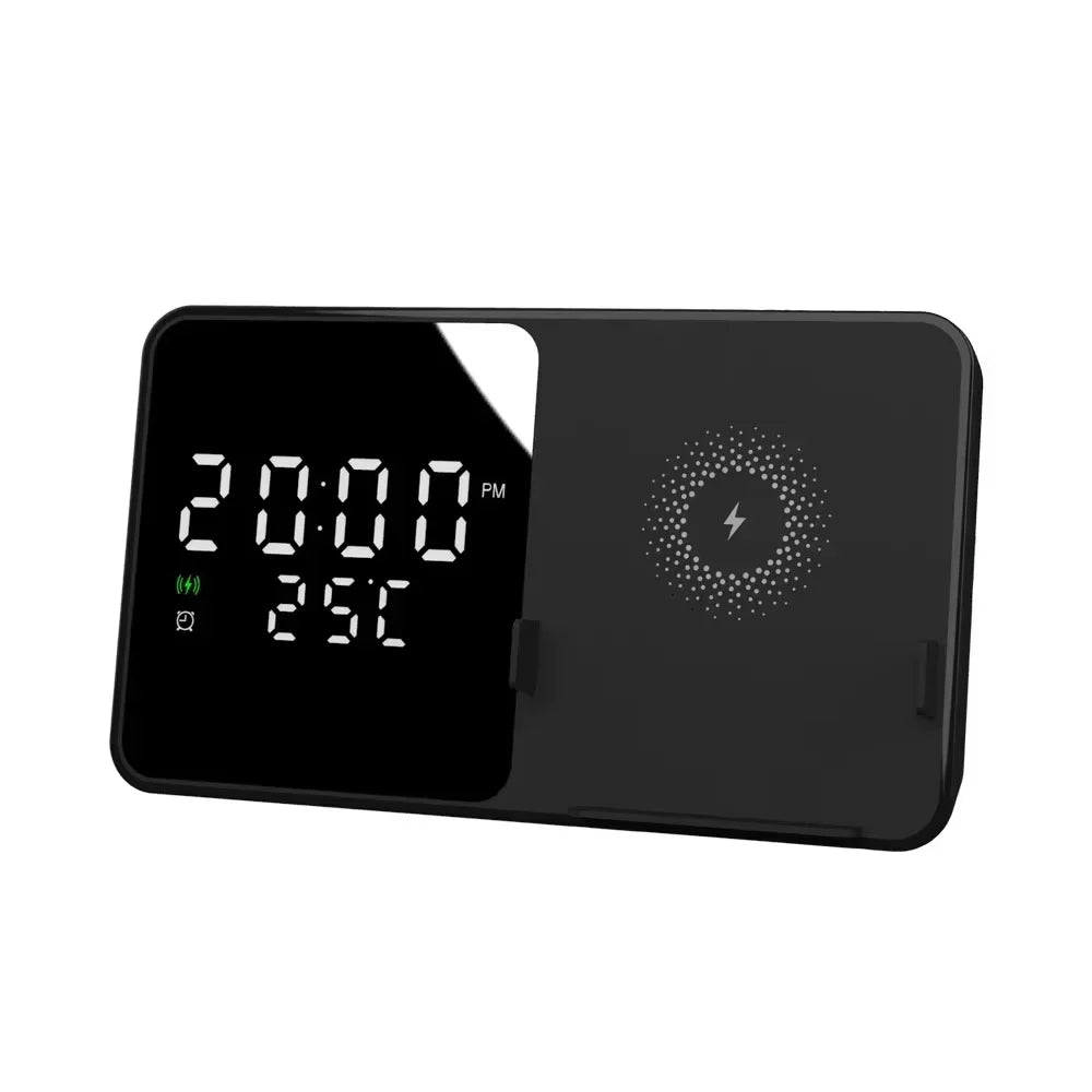 Wireless Charger Pad Stand with Alarm Clock Thermometer for iPhone 14 13 12 11 X Xiaomi Samsung 15W Phone Fast Charging Station
