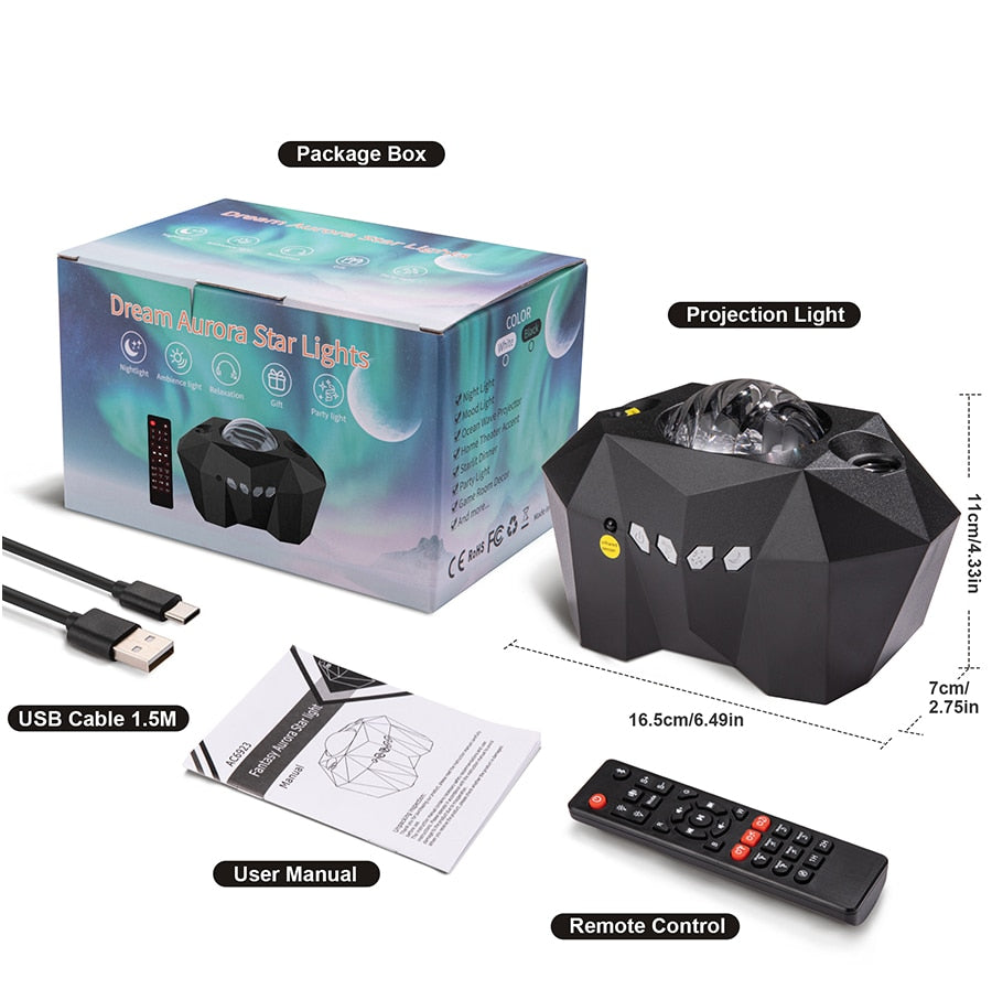 Aurora Lights Star Projector with Bluetooth Music Speaker - Create a Stunning Galaxy Display | Remote Control Sky Night Light - Perfect Gift for Kids and Adults