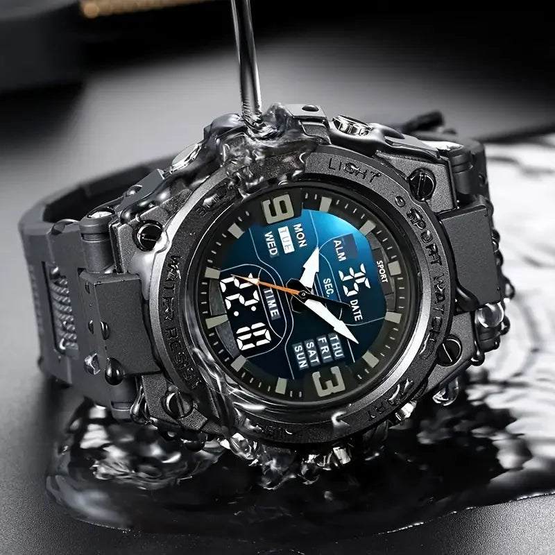 High-Quality Large Dial Led Luminous Watch for Men, Women, and Teenagers with Dual Calendar, Alarm Clock, Stopwatch, Outdoor Sports Digital and Analog Dual Display Watch