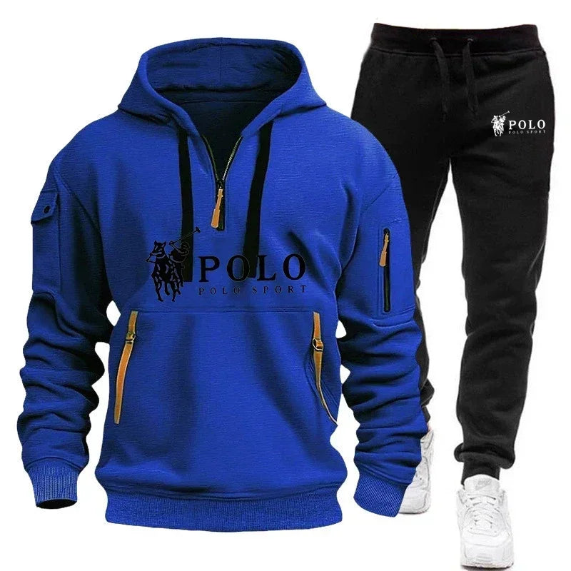 Autumn and Winter 2025 New Men's Casual Set, a Fashionable Outdoor Hiking Windproof and Warm Men's Hoodie and Pants 2-piece Set