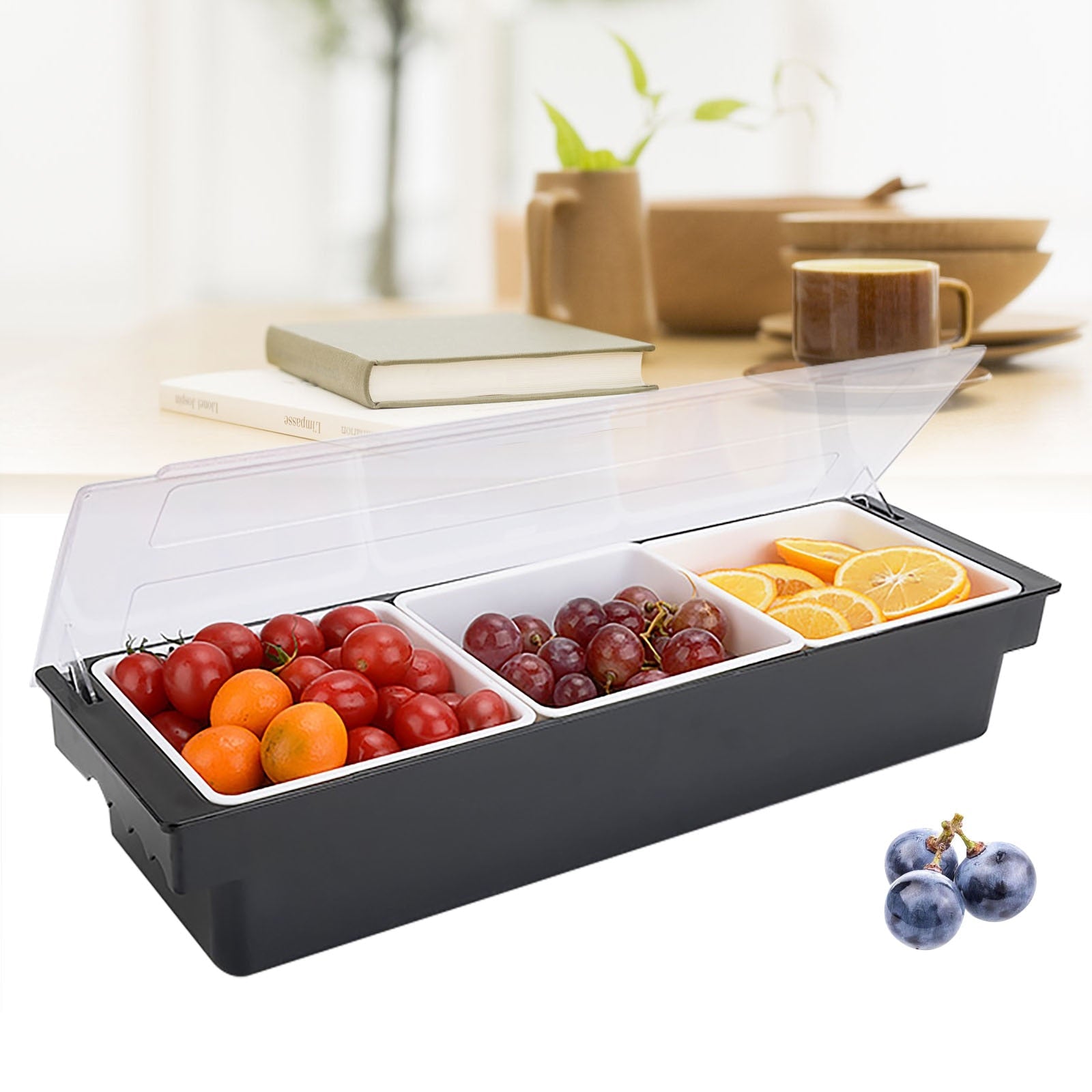 Condiment Server Condiment Dispenser Tray With Hinged Cover Strip Fruit Box Three Trays Suitable For Restaurant Buffet And Bar