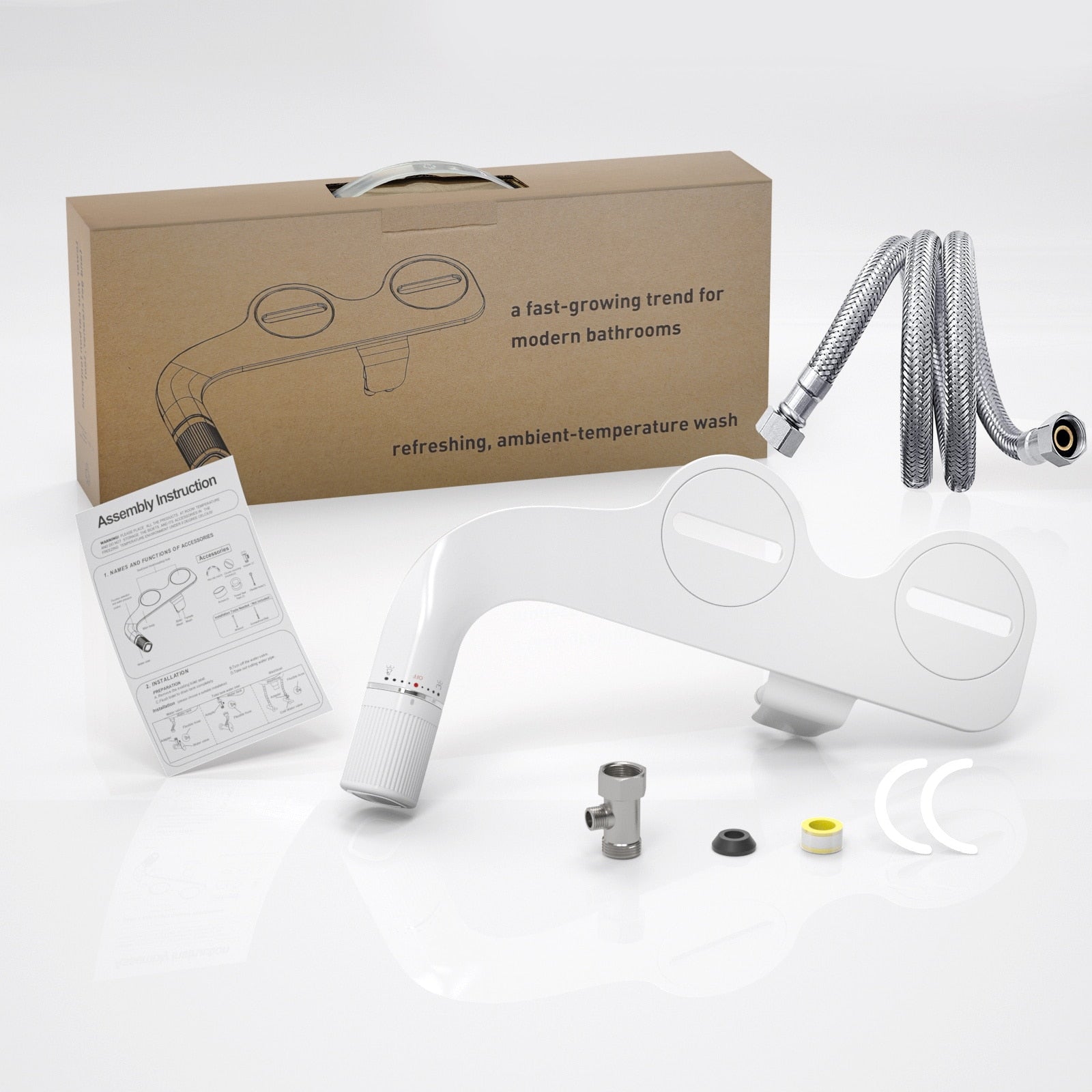 Dual Nozzle Bidet Non-Electric Toilet Attachment with Adjustable Water Pressure and Brass Inlet
