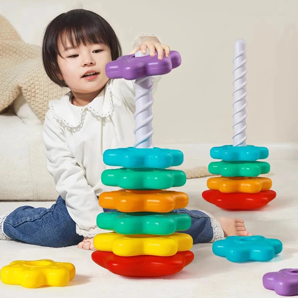 Baby Rotating Rainbow Tower Montessori Stacking Puzzle Toys Safety Early Educational Children's Toys Christmas Birthday Gifts