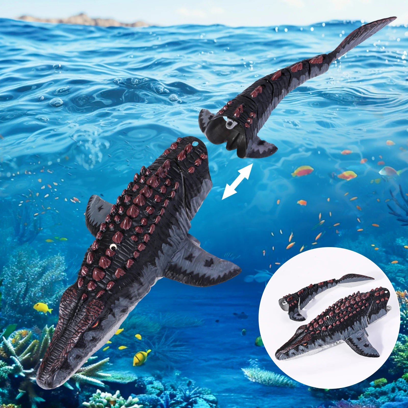 Kids Remote Control Mosasaurus Toy Rechargable RC Spray Dinosaur Model Electric Pool Toys  Gift For Children Ages 4-12