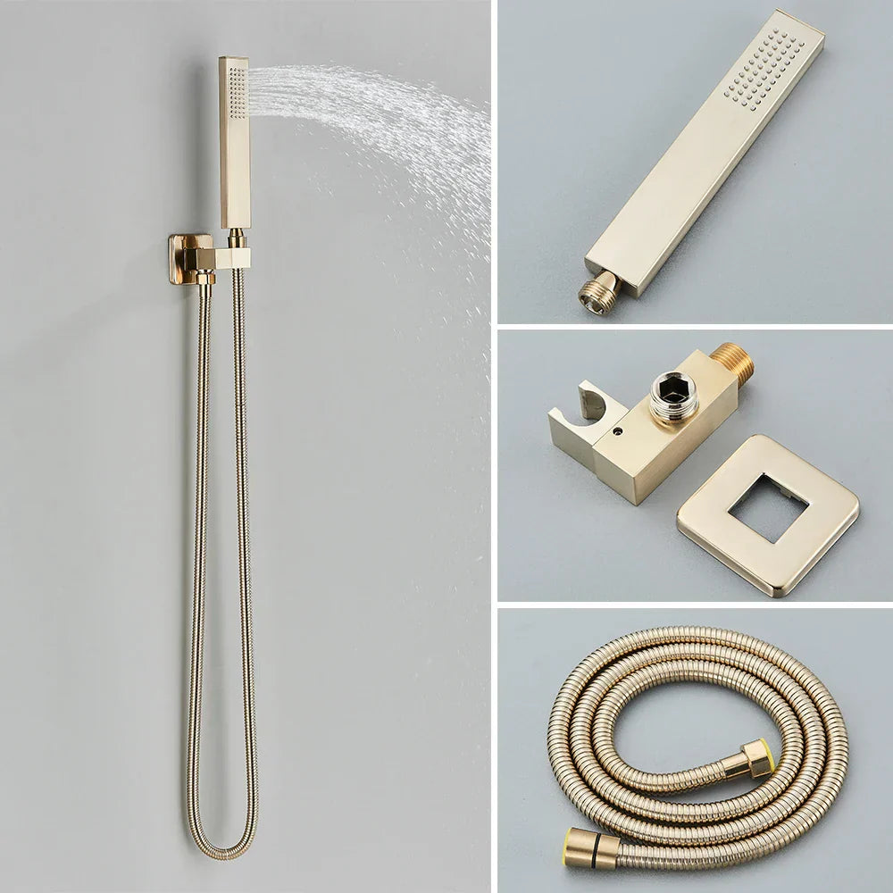 DecorBites™ Brushed Gold Thermostatic Shower Faucet Set with Concealed Mixer Tap