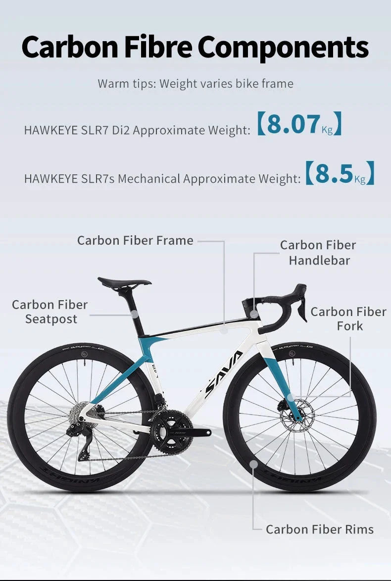 SAVA 2025NEW HAWKEYE SLR7 Carbon Fiber Road Bike with Shimano 105 DI2 R7170 Component Hydraulic Discs, Complete Adult Racing Set