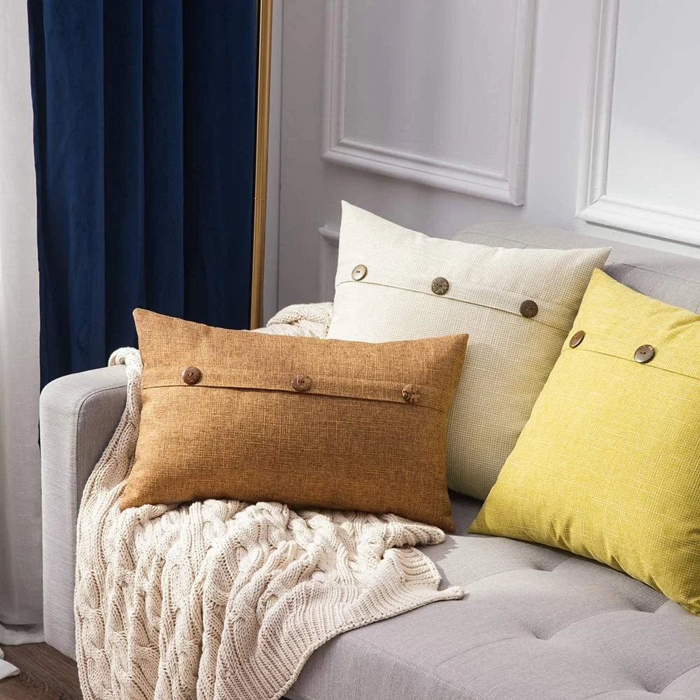 DecorBites™ Linen Button Sofa Cushion Cover Set for Living Room and Bed