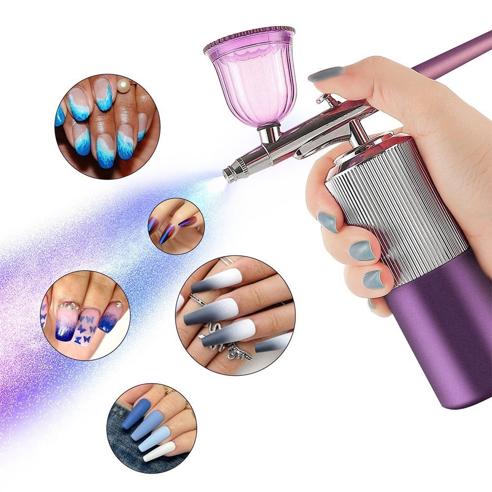 Top 0.3mm Mini Air Compressor Kit Air-Brush Paint Spray Gun Airbrush For Nail Art Tattoo Craft Cake Nano Fog Mist Sprayer