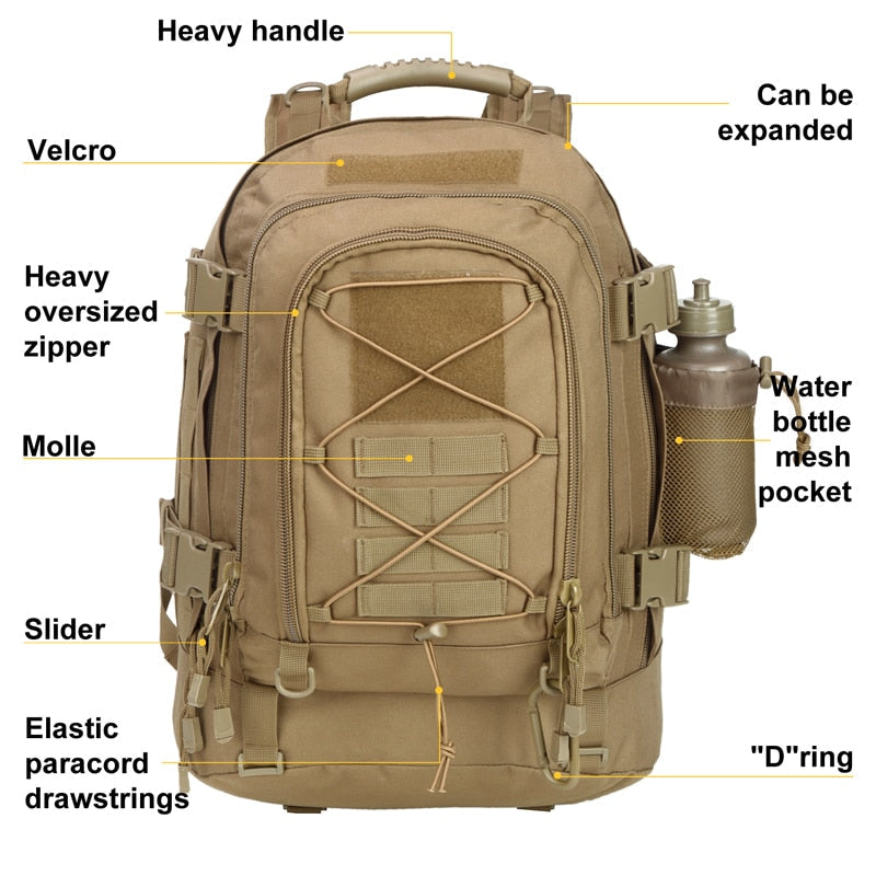 Large Men Backpack Travel Backpacks Waterproof School Bags Outdoor Sport Hiking Bag 60L with Laptop Compartment