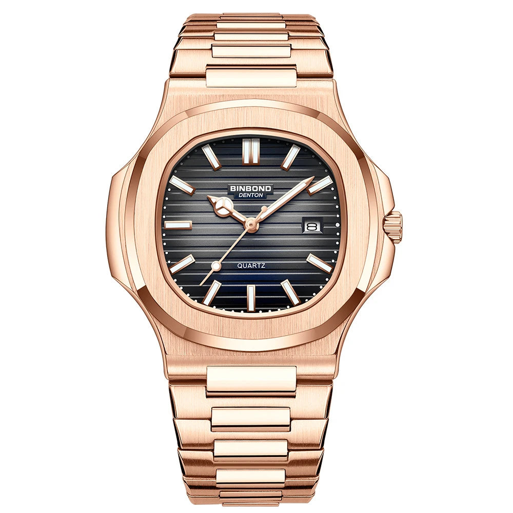 New Casual Business Rose Gold Clock Men Luxury Watch Automatic Watches Mens Top Fashion Quartz Wristwatches Gifts Reloj Hombre