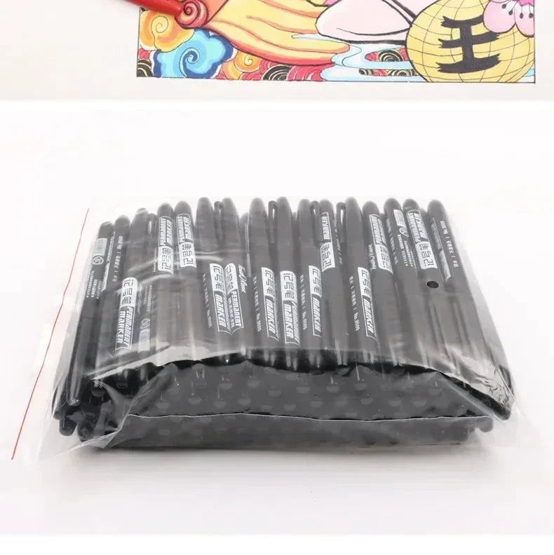 6PCs/Set Permanent Marker Pen Fine Point Waterproof Markers Thin Nib Crude Nib Black Blue Red Ink 1.5mm Fine Color Marker Pens