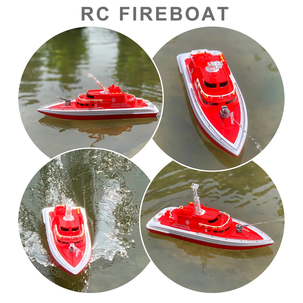 Remote Control Boat on Lake Pool H158 H160 H139 Fireboat Rescue Water-Spraying 15km/h 38CM Pool Water Toy For Kids Boys Beginner