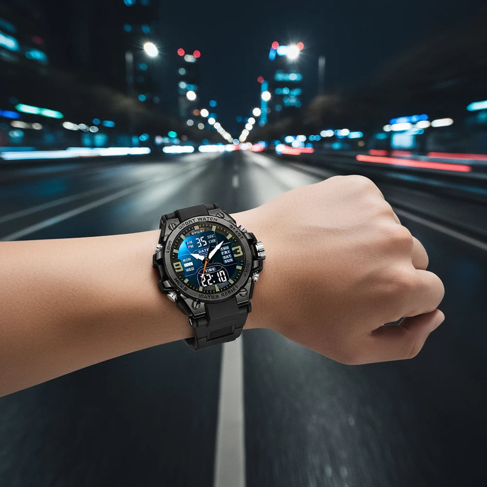 High-Quality Large Dial Led Luminous Watch for Men, Women, and Teenagers with Dual Calendar, Alarm Clock, Stopwatch, Outdoor Sports Digital and Analog Dual Display Watch