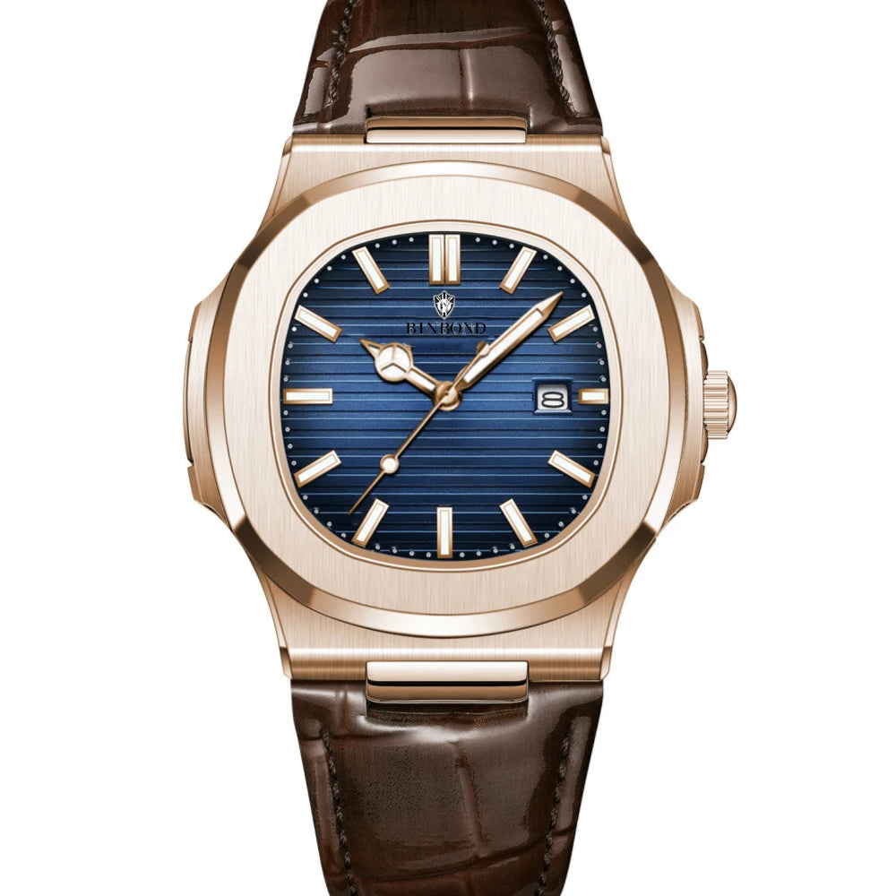 New Casual Business Rose Gold Clock Men Luxury Watch Automatic Watches Mens Top Fashion Quartz Wristwatches Gifts Reloj Hombre
