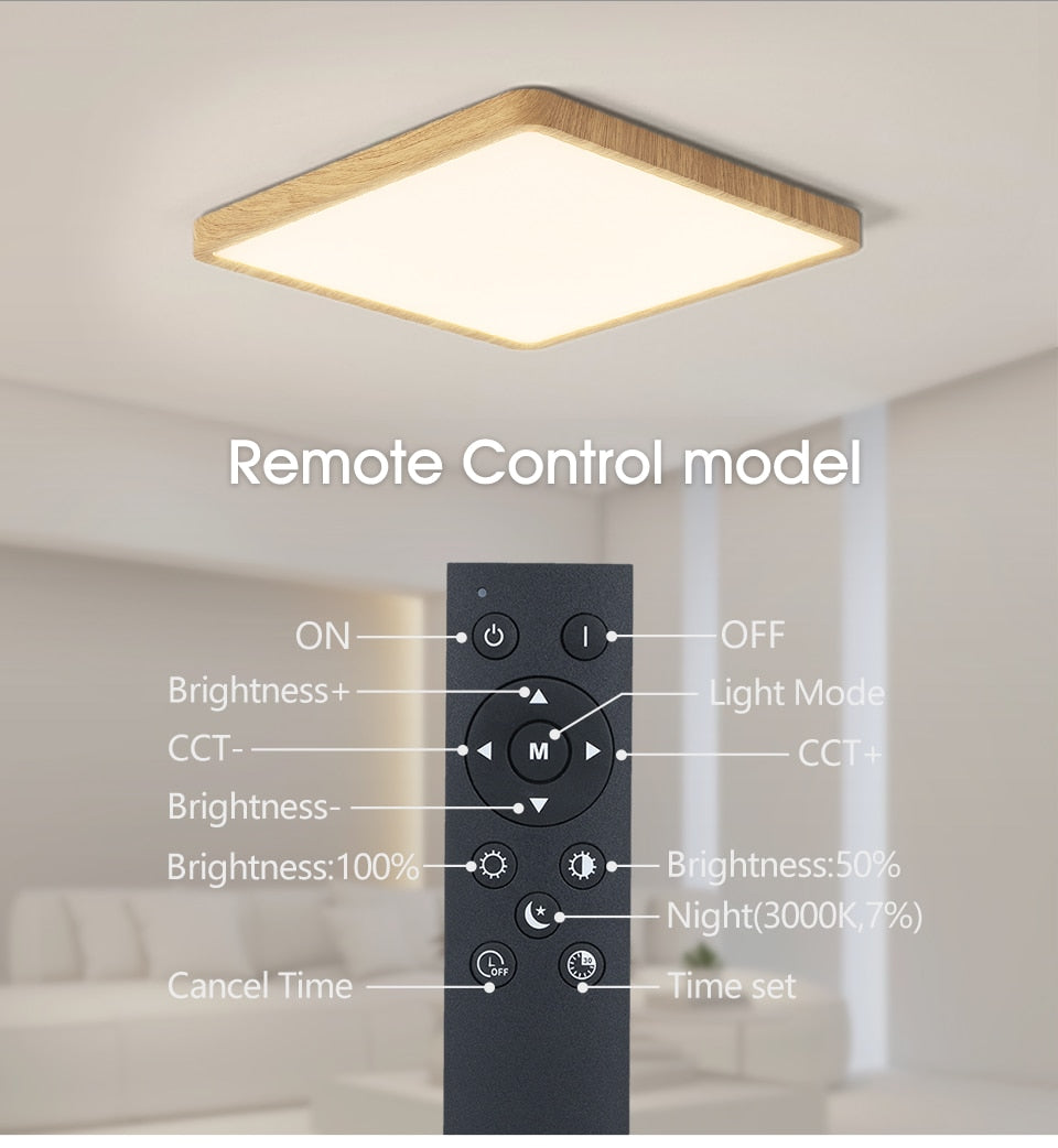Smart Wood Grain LED Ceiling Lamp: Tuya App & Voice Control, Alexa/Google Compatible, Remote Control, Stylish Square Ceiling Light for Living Room