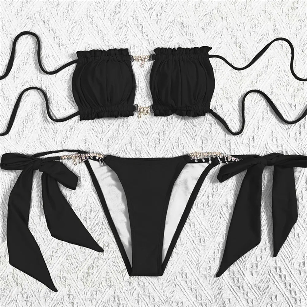 Rhinestone Chain Micro Thong Bikini