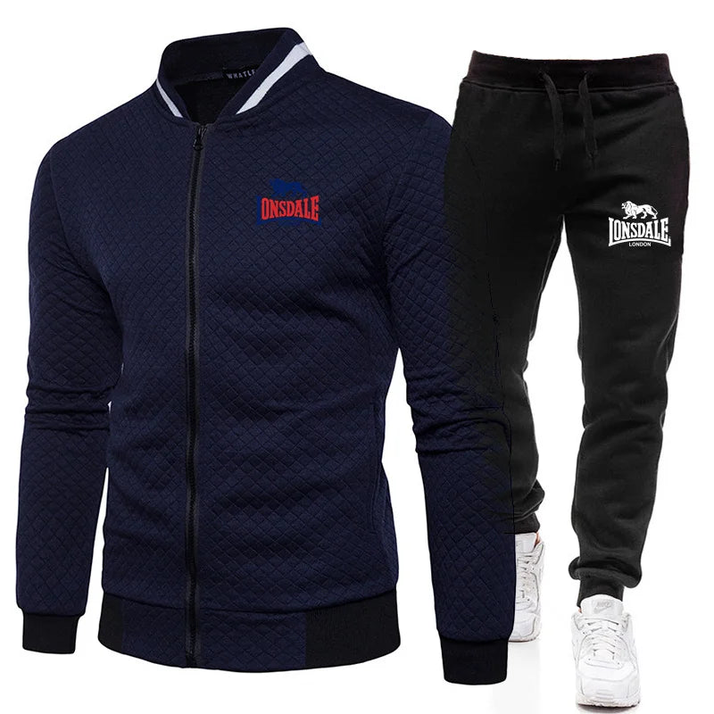 LONSDALE Spring and Autumn Men's Fashion Street Stand up Collar Set Jacket, Outdoor Casual Pocket Zipper Men's Baseball Set