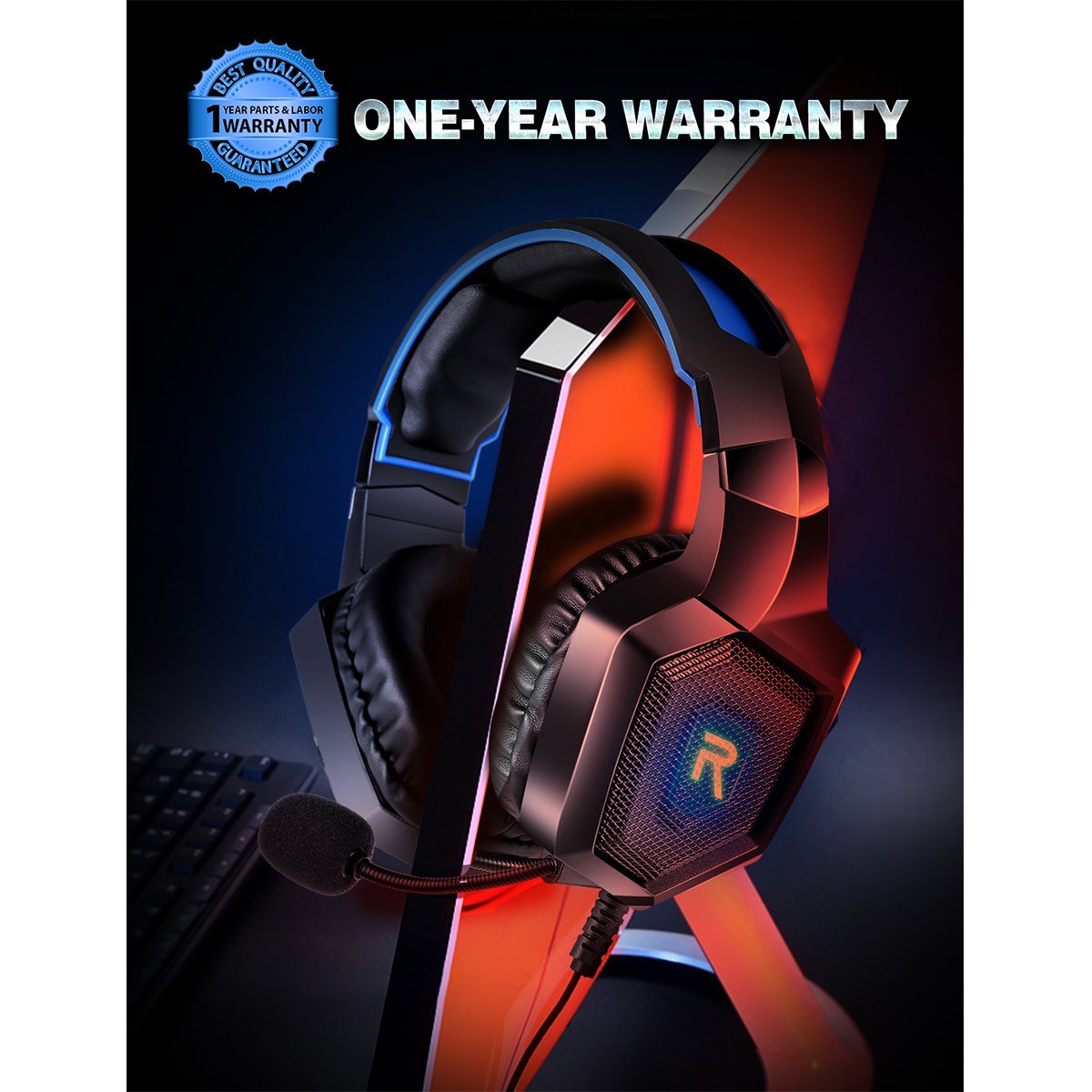 Over-Ear Gaming Headphones with Microphone & LED Light for PS4, Xbox One, PS5, Sega Dreamcast, PC, and PS2 - Noise-Canceling Gaming Headset