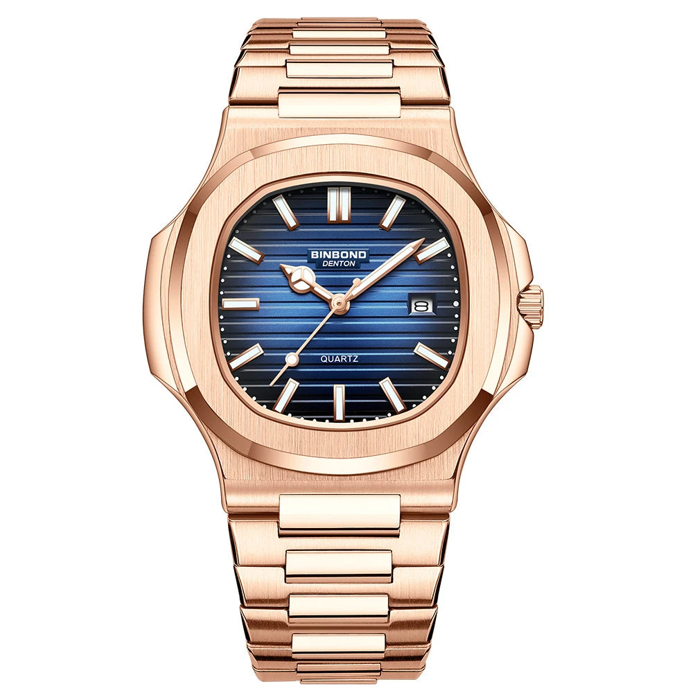 New Casual Business Rose Gold Clock Men Luxury Watch Automatic Watches Mens Top Fashion Quartz Wristwatches Gifts Reloj Hombre