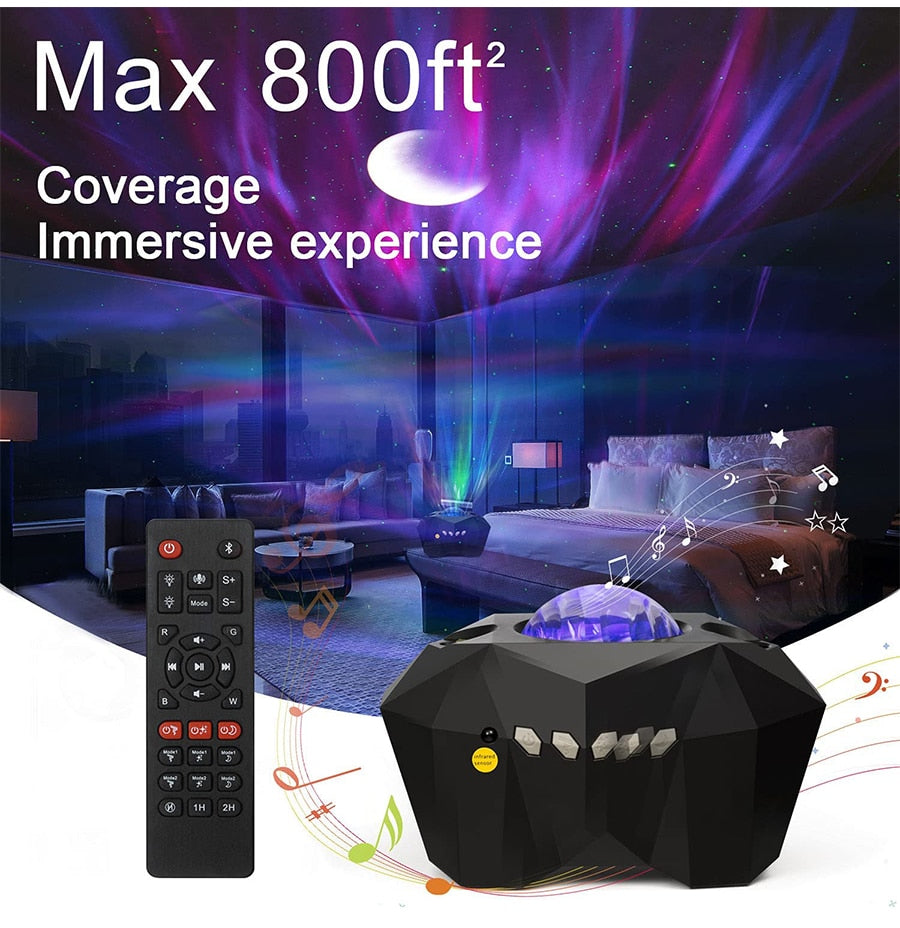 Aurora Lights Star Projector with Bluetooth Music Speaker - Create a Stunning Galaxy Display | Remote Control Sky Night Light - Perfect Gift for Kids and Adults