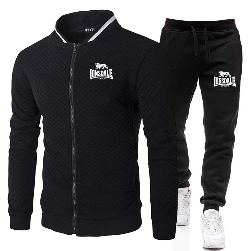 LONSDALE Spring and Autumn Men's Fashion Street Stand up Collar Set Jacket, Outdoor Casual Pocket Zipper Men's Baseball Set
