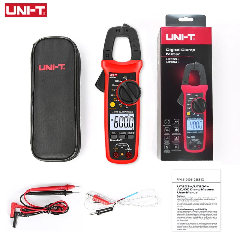 UNI-T UT204+ UT202A+ AC Amperimetric Clamp Meter 600A Hook Ammeter NCV Clamp Digital Multimeter Electric Tester Workshop Tools