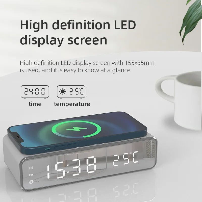 LED Digital Date Thermometer Time Alarm Desk Table Clock Alarm 3 in 1 Wireless Charging Stand for iPhone 12 13 14 15 16 Samsung