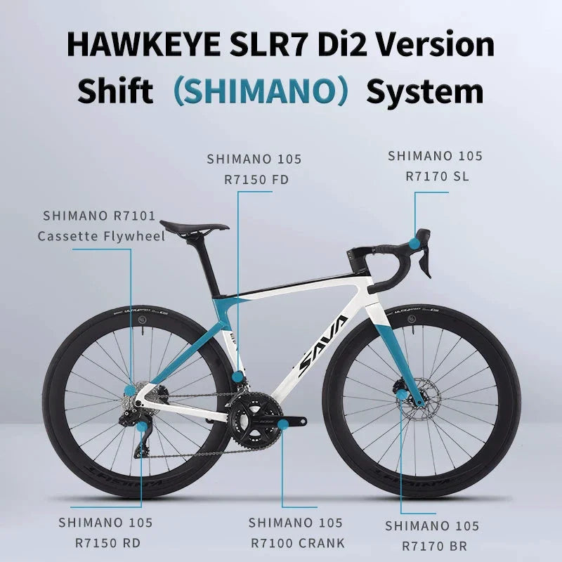 SAVA 2025NEW HAWKEYE SLR7 Carbon Fiber Road Bike with Shimano 105 DI2 R7170 Component Hydraulic Discs, Complete Adult Racing Set