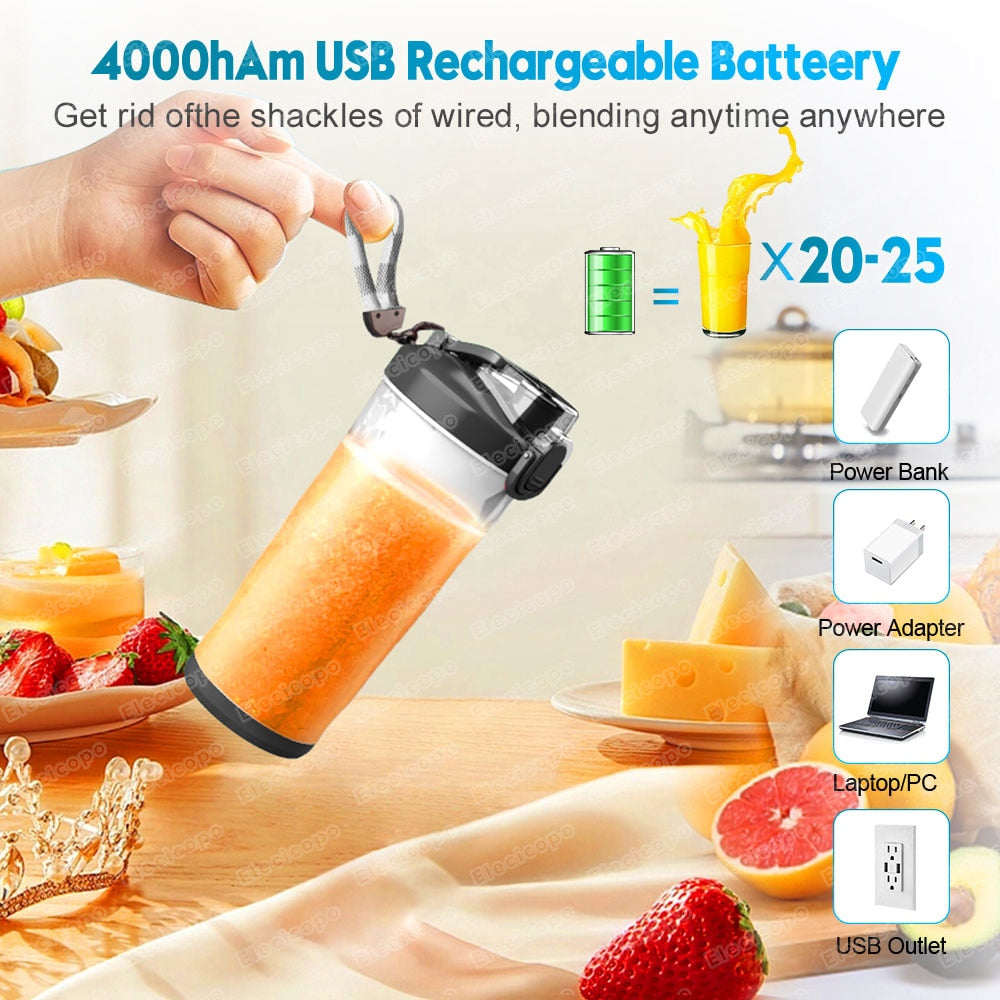 Multifunctional Portable Electric Juicer: 600ML Fruit Mixers Blender with 4000mAh USB Rechargeable Smoothie Mini Blender Machine