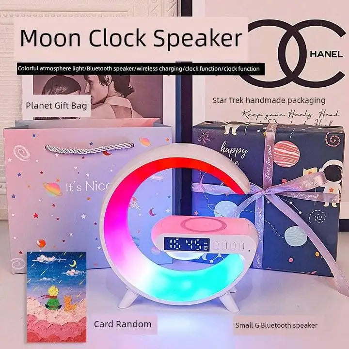 Multi-functional Desktop Clock Alarm Bluetooth Speaker Creativity RGB Night Light Wireless Charger Station For iPhone Samsung
