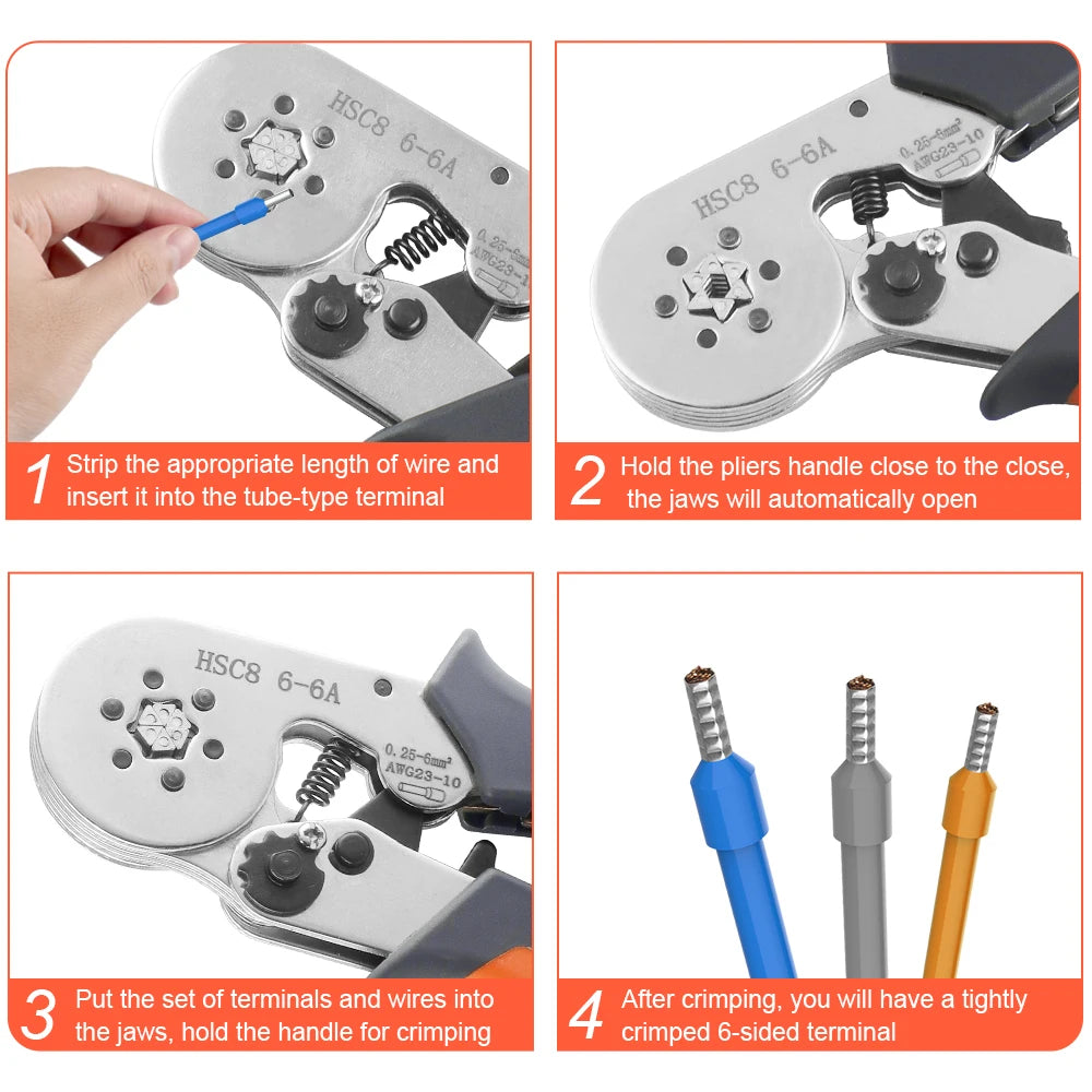 Professional Electrician's Crimping Tool Set - HSC8 6-4/6-6 Ferrule Clamp for Tubular Terminals,Ferrule Crimping Tool Kit