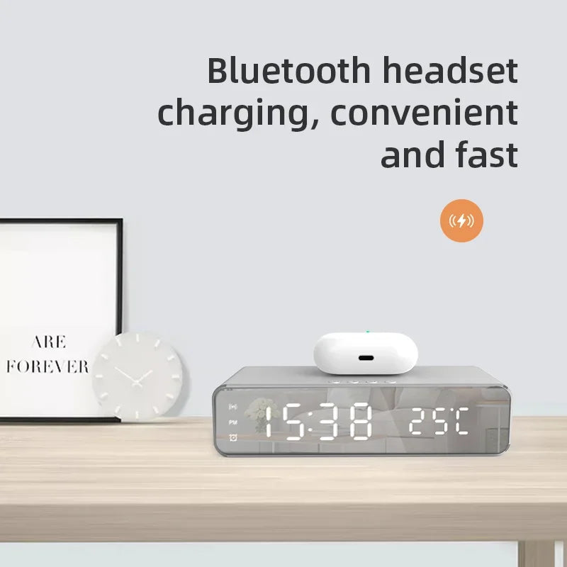 LED Digital Date Thermometer Time Alarm Desk Table Clock Alarm 3 in 1 Wireless Charging Stand for iPhone 12 13 14 15 16 Samsung