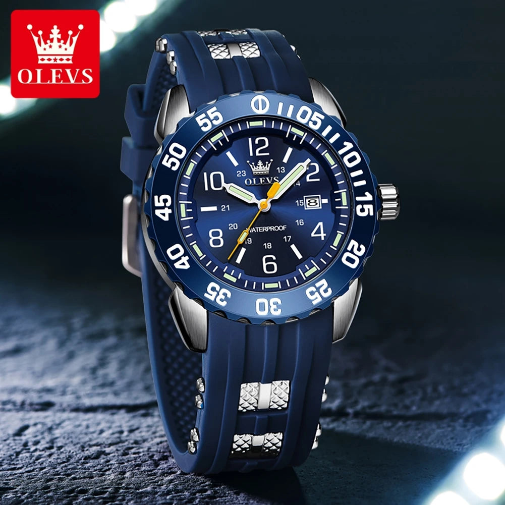 OLEVS 3688 New Man Watch Waterproof Quartz Watches For Men High Hardness Mirror Luminous Original Male Hand Clock Silicone Strap